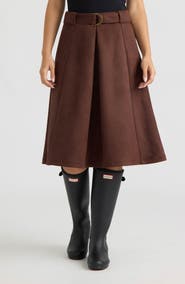 Hunter Belted Faux Suede A-Line Midi Skirt