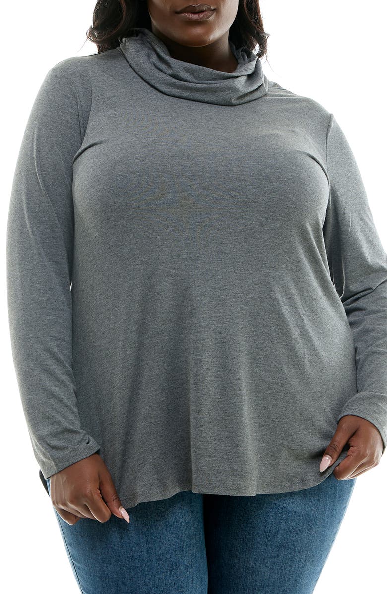 Nina Leonard Long Sleeve Curved Tunic, Main, color, Mid Gray