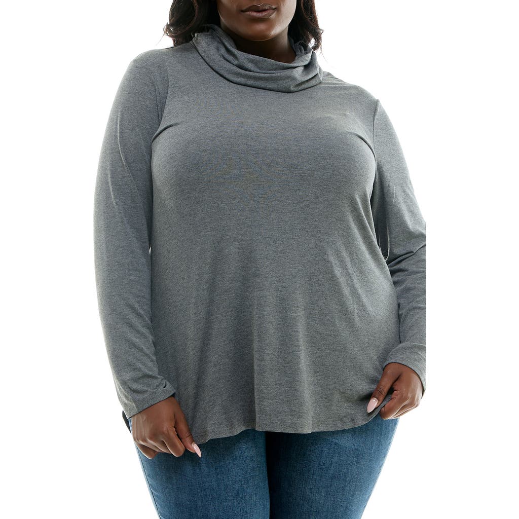 Nina Leonard Long Sleeve Curved Tunic In Gray