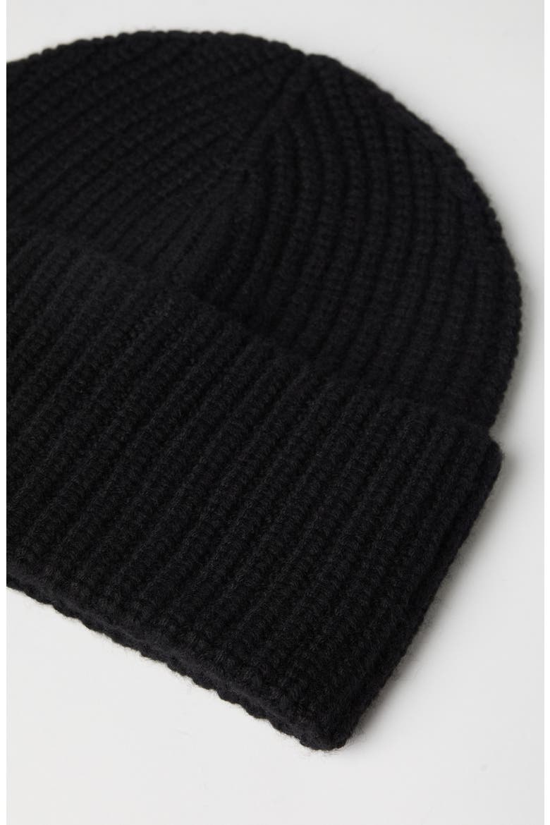 Cashmere English rib beanie, Alternate, color, Black