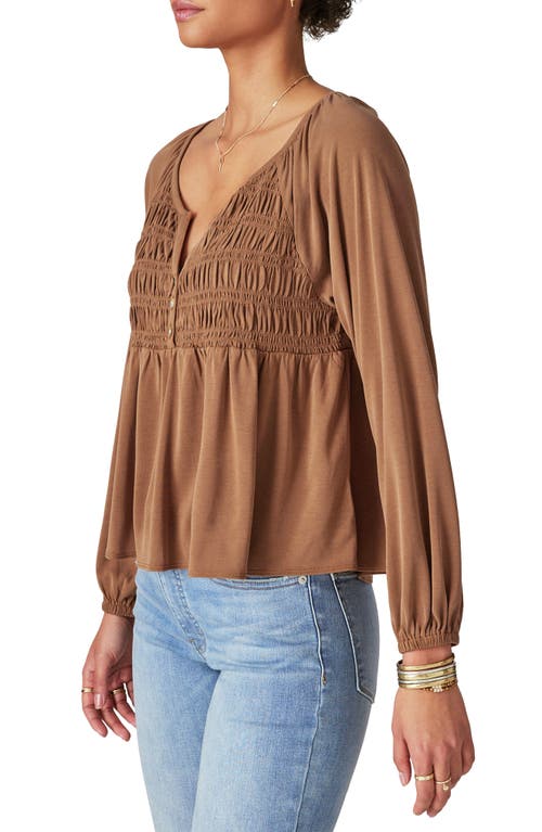 Lucky Brand Smocked Sandwash Top In Brown