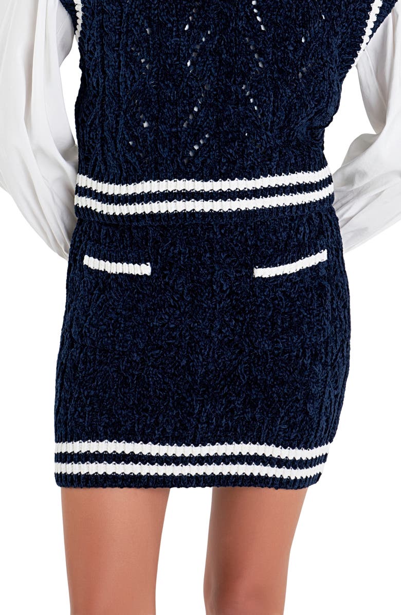 English Factory Chenille Miniskirt, Alternate, color, Navy/ White