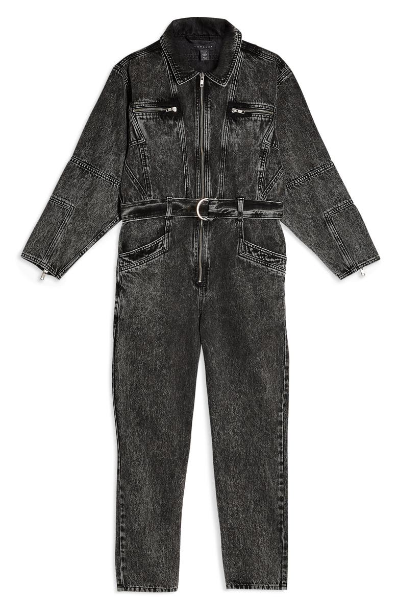 Topshop Tibet Acid Boil Denim Jumpsuit, Alternate, color,