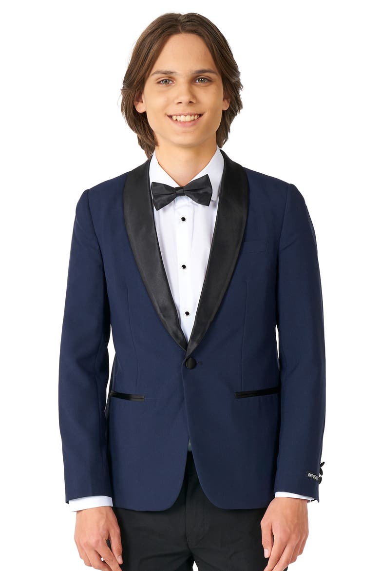 Kids' Midnight Blue Two-Piece Tuxedo Suit with Bow Tie, Alternate, color, NAVY
