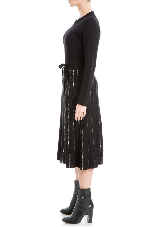 Max Studio Long Sleeve Midi Sweater Dress In Black/ivy Stripe