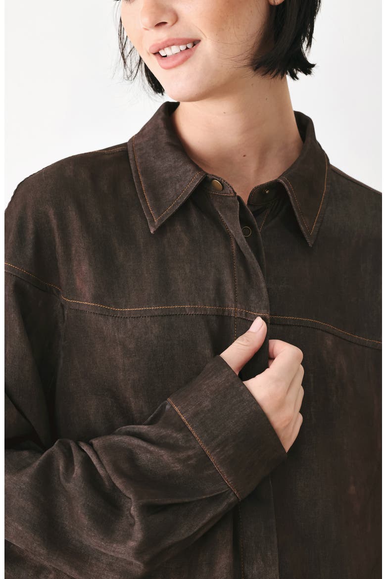 Washed Button-Down Shirt, Alternate, color, DARK BROWN