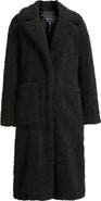 BCBGMAXAZRIA Notch Collar Faux Shearling Long Coat