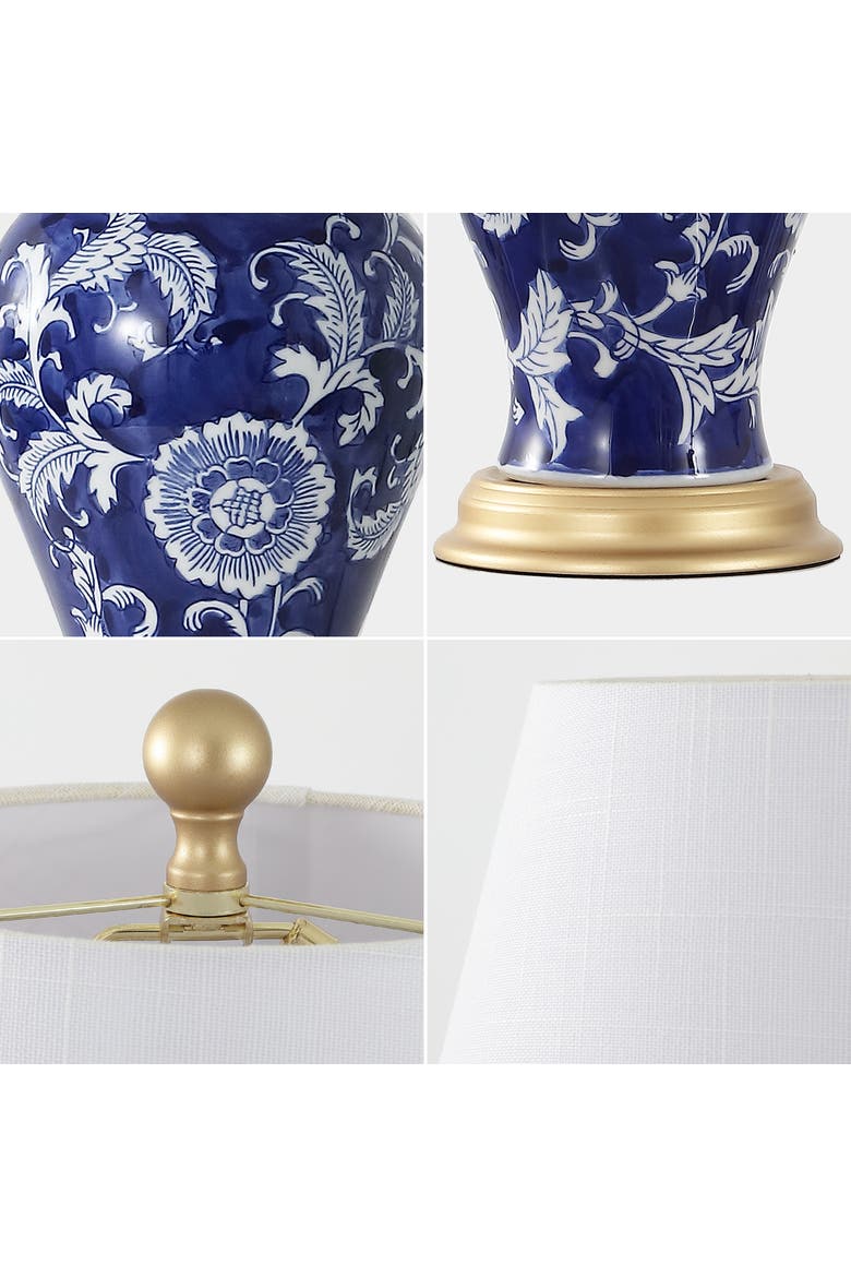 Grace French Country Cottage Ceramic/Iron Floral Urn LED Table Lamp, Alternate, color, Navy/White