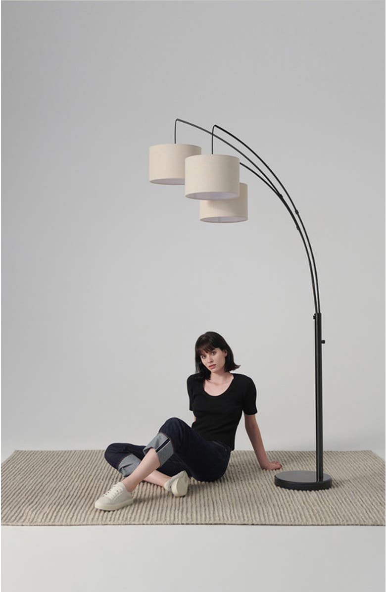 Brightech Trilage 84" Adjustable Tall LED Floor Lamp with 3 Fabric Drum Shades, Bulbs Included, Alternate, color, Classic Black