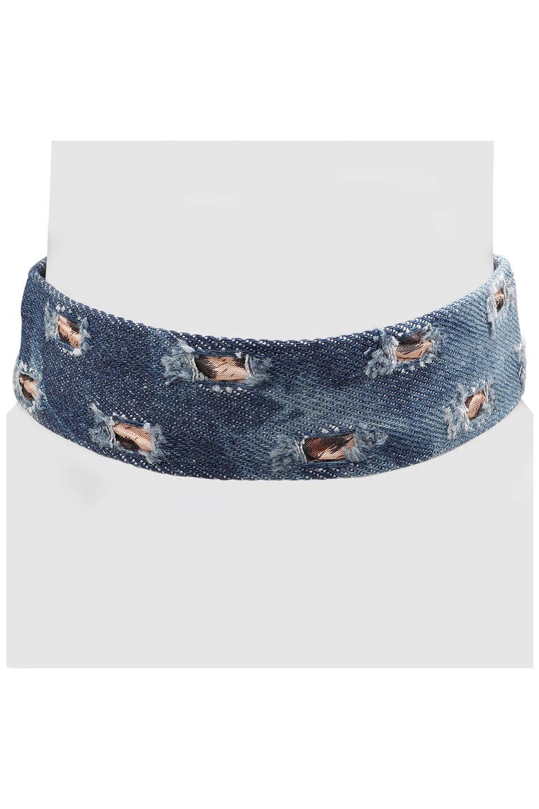 Distressed Denim Choker, Alternate, color, BLUE