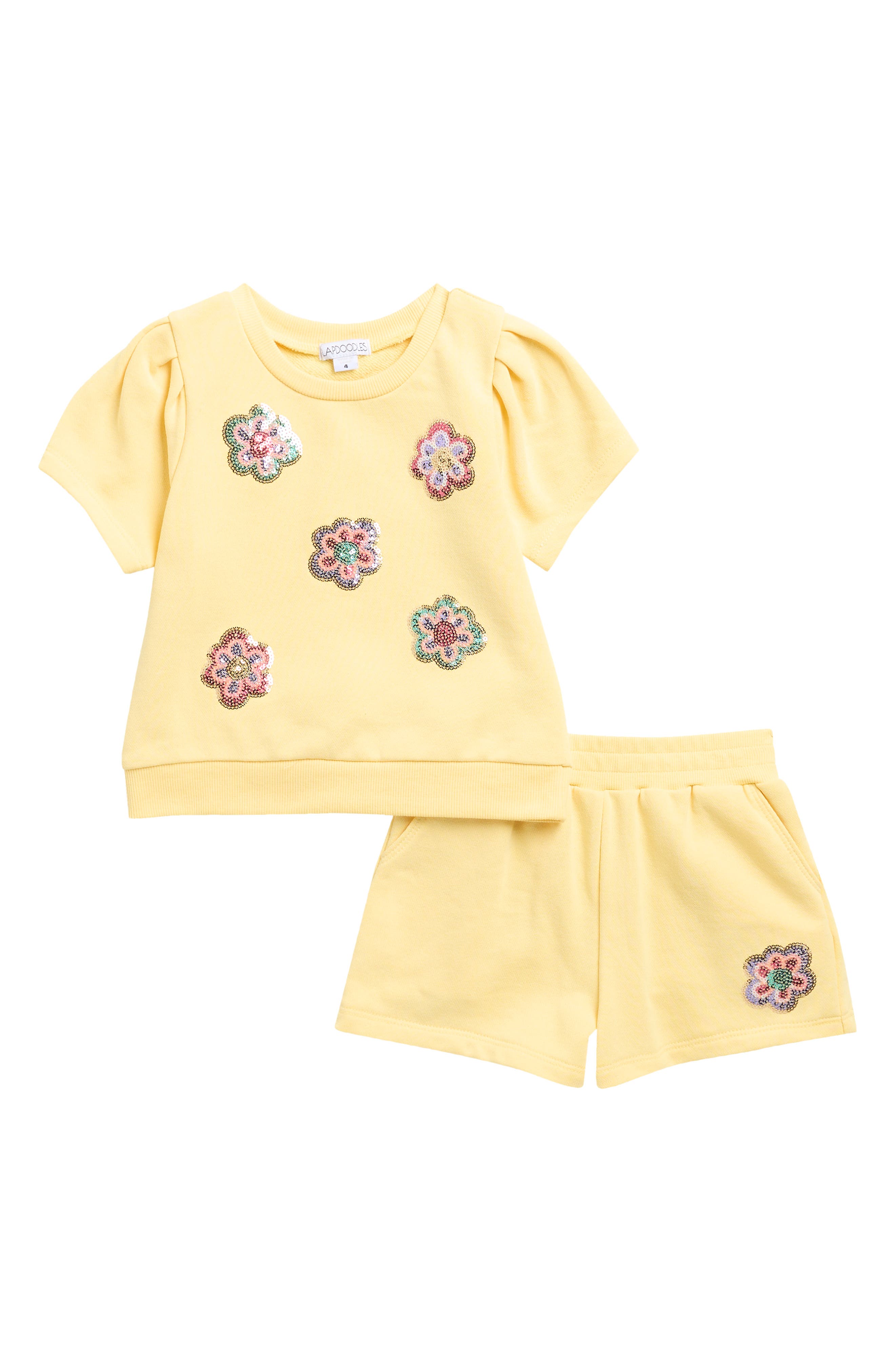 Flapdoodles Kids' Floral Sequin Short Sleeve Top & Shorts Set
