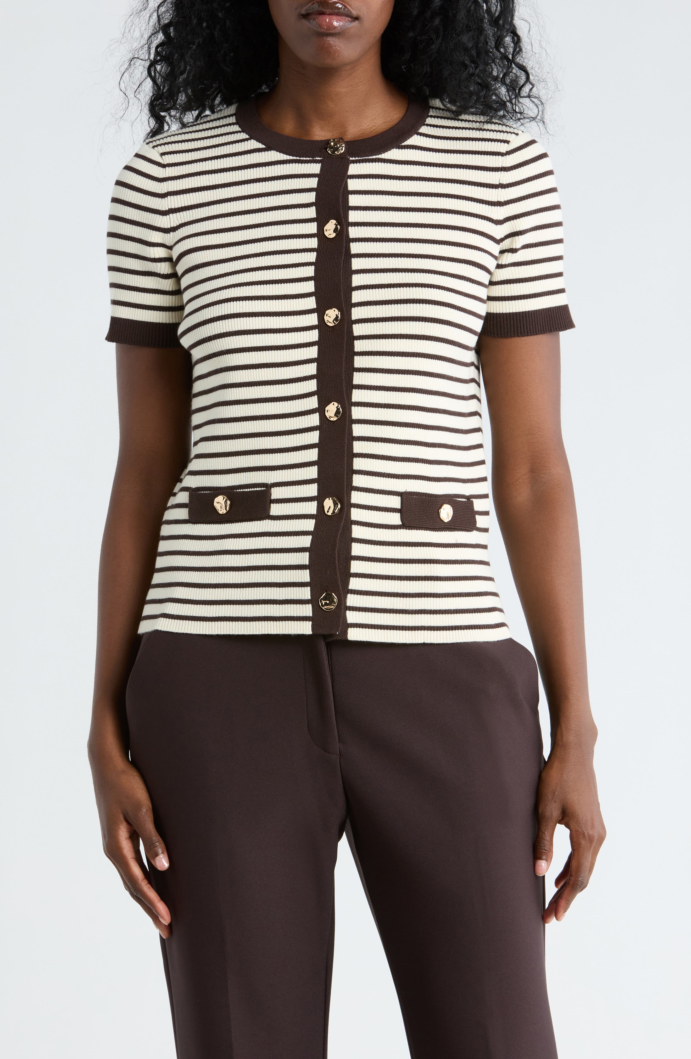 Stripe Short Sleeve Crop Cardigan