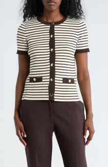 Stripe Short Sleeve Crop Cardigan