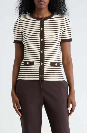 Stripe Short Sleeve Crop Cardigan