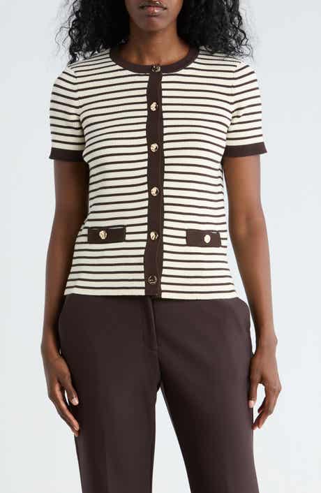 Stripe Short Sleeve Crop Cardigan