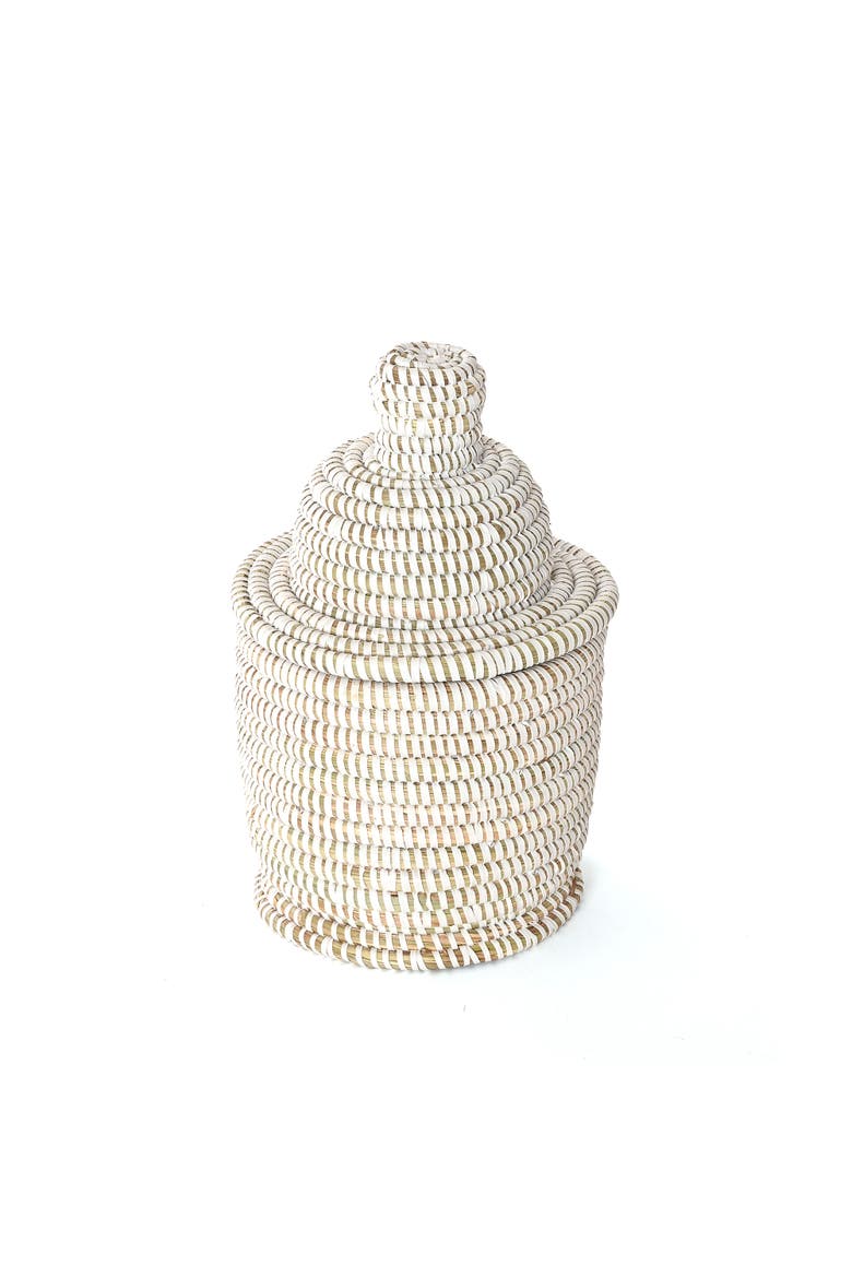 Solid Lidded Tower Basket, Alternate, color, White