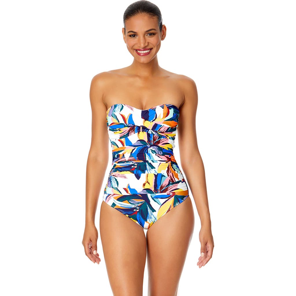 Anne Cole Twist Front Shirred One Piece In Riviera Floral