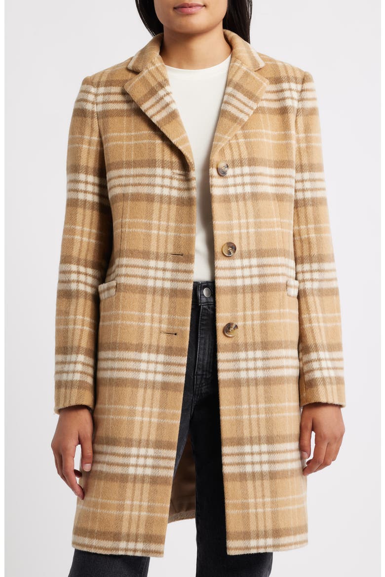 Longline Wool Blend Coat, Main, color, CAMEL PLAID