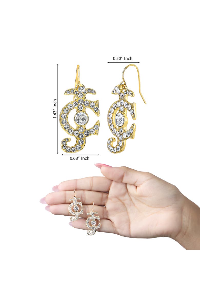 Rhinestone Logo Drop Earrings for Women, Gold-Tone, Alternate, color, Gold-Tone