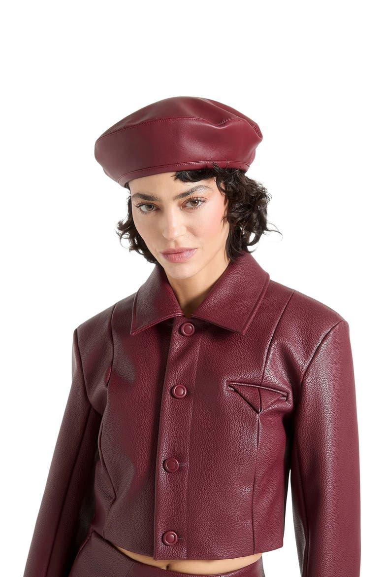 Anya Leather Beret, Alternate, color, Wine Red