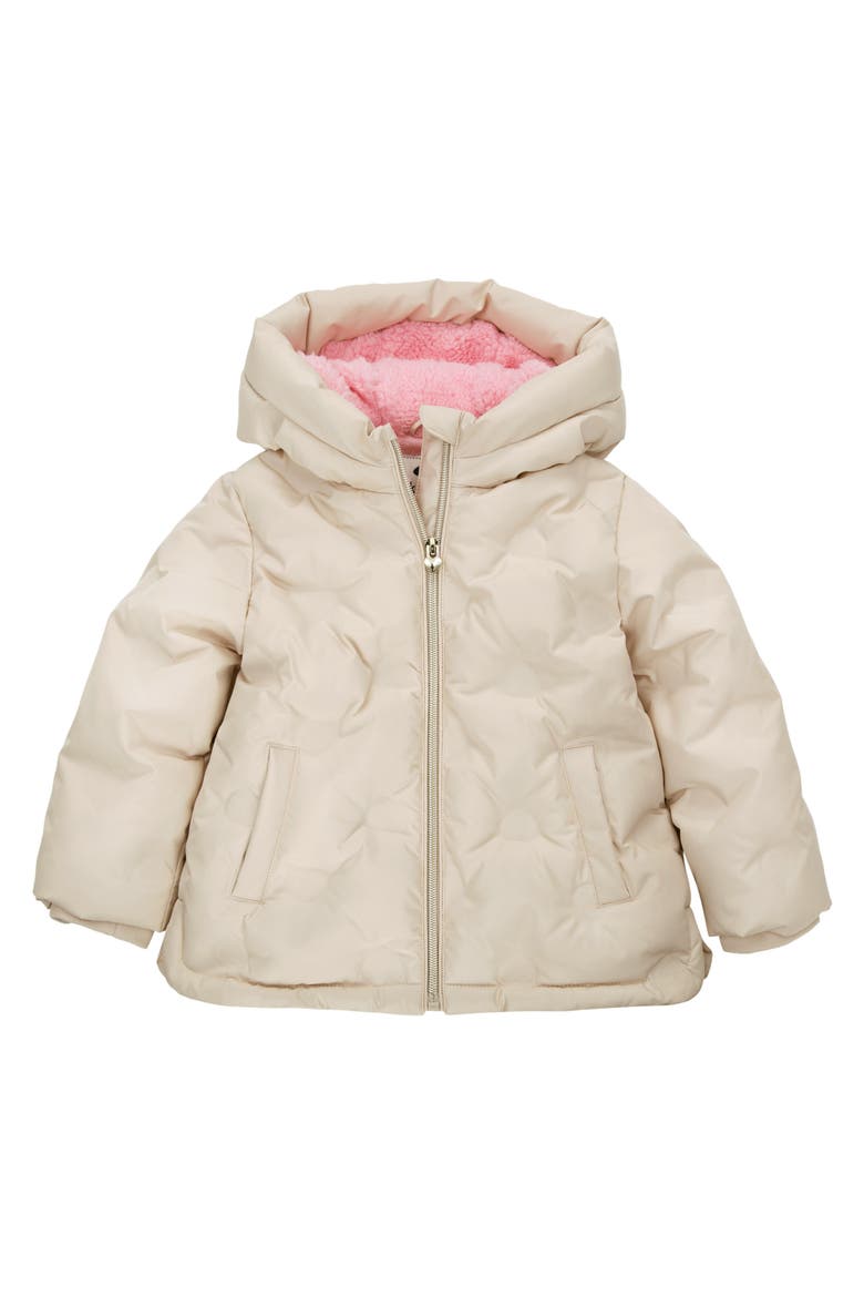 Fleece Lined Heart Pattern Puffer Jacket, Main, color, Ivory