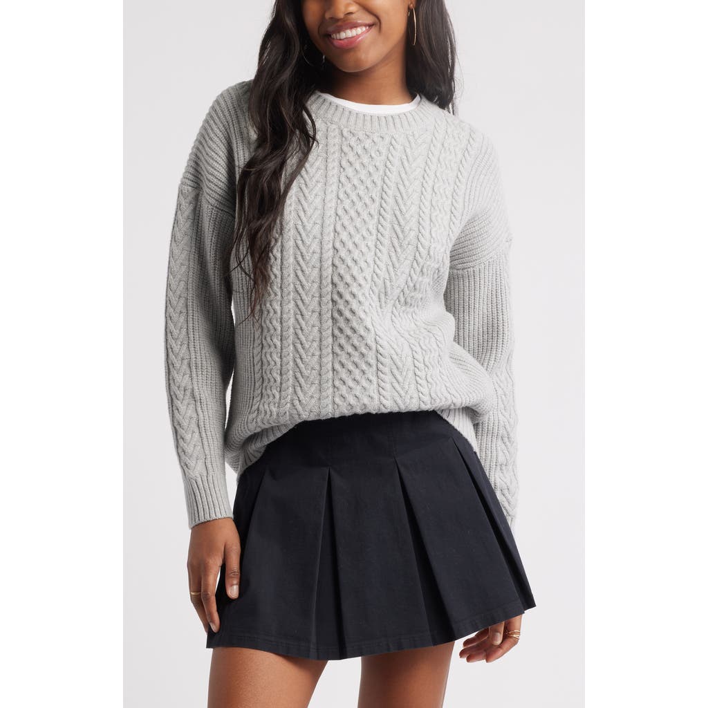 Bp. Oversize Cotton Blend Cable Sweater In Grey Heather