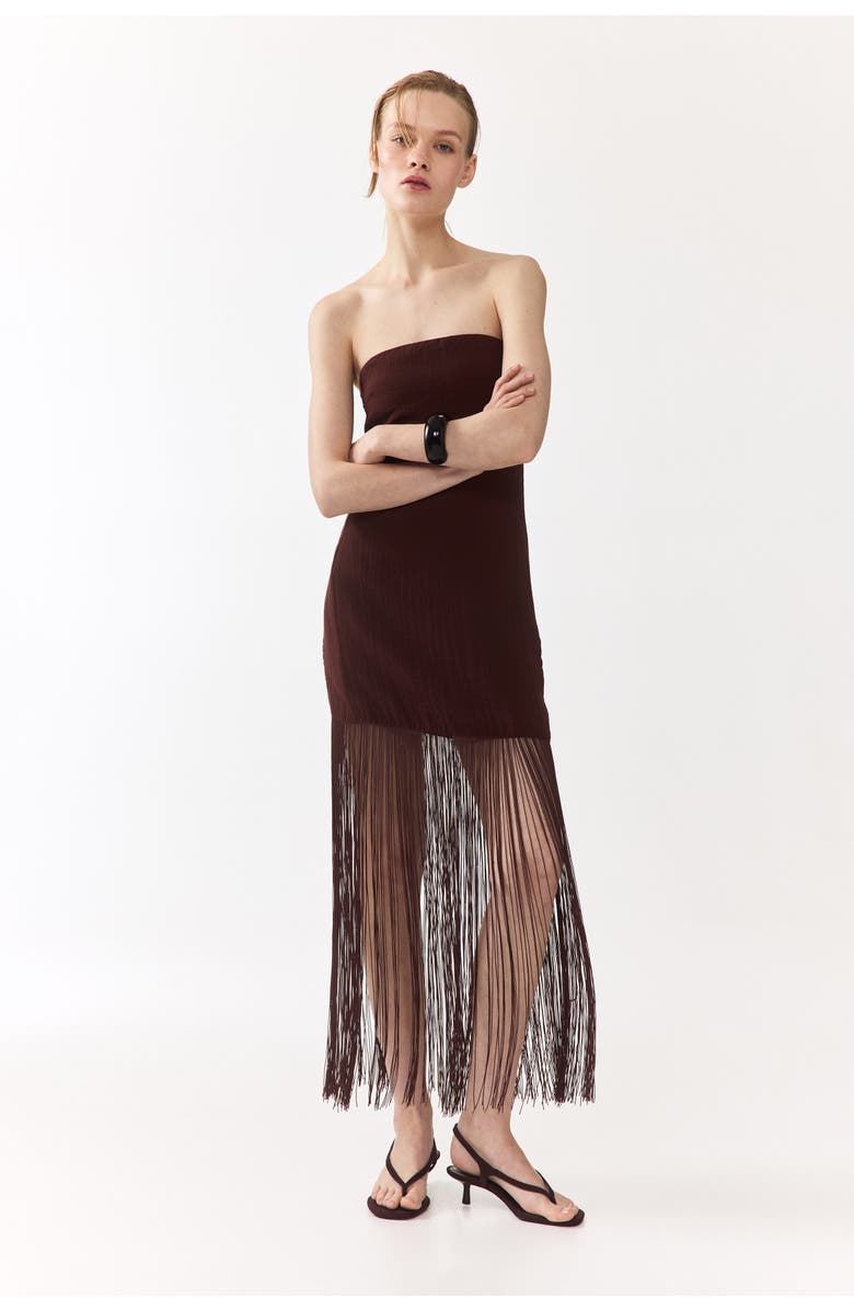H&M Fringed Bandeau Dress, Alternate, color, Dark Brown