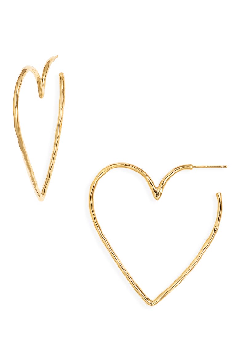 Hammered Heart Hoop Earrings, Main, color, GOLD