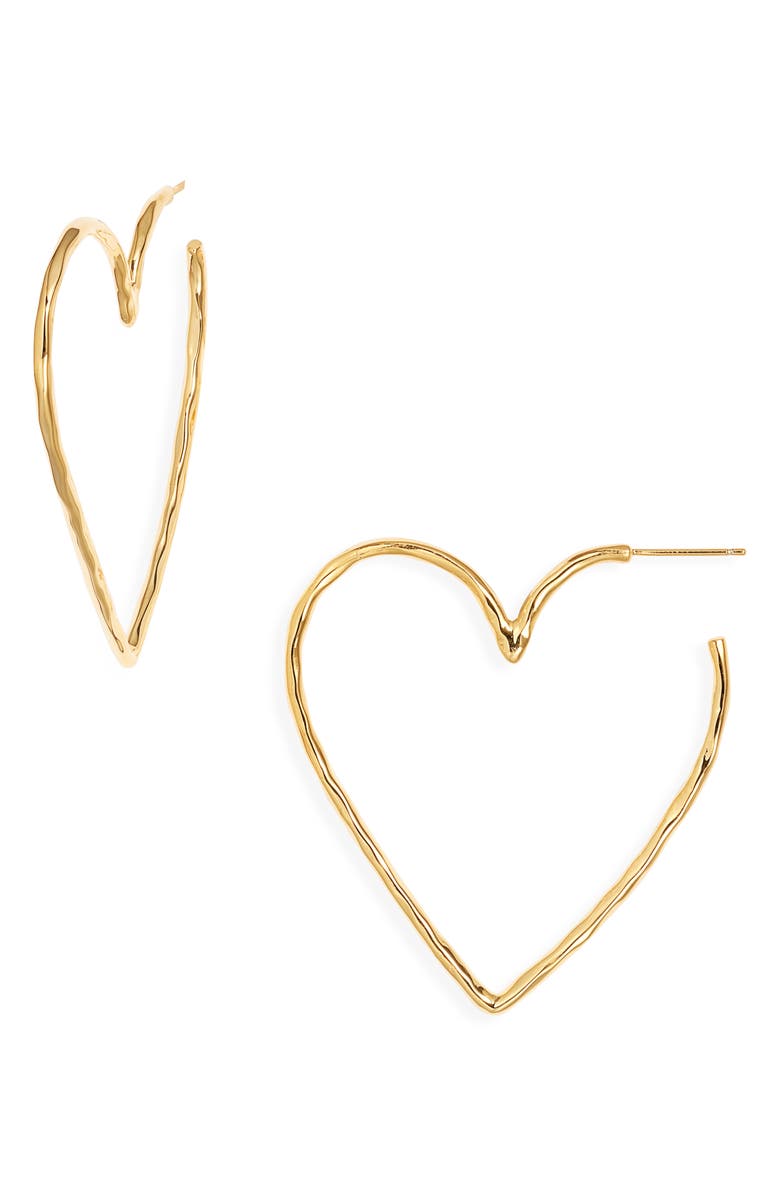 NEST Jewelry Hammered Heart Hoop Earrings, Main, color, Gold