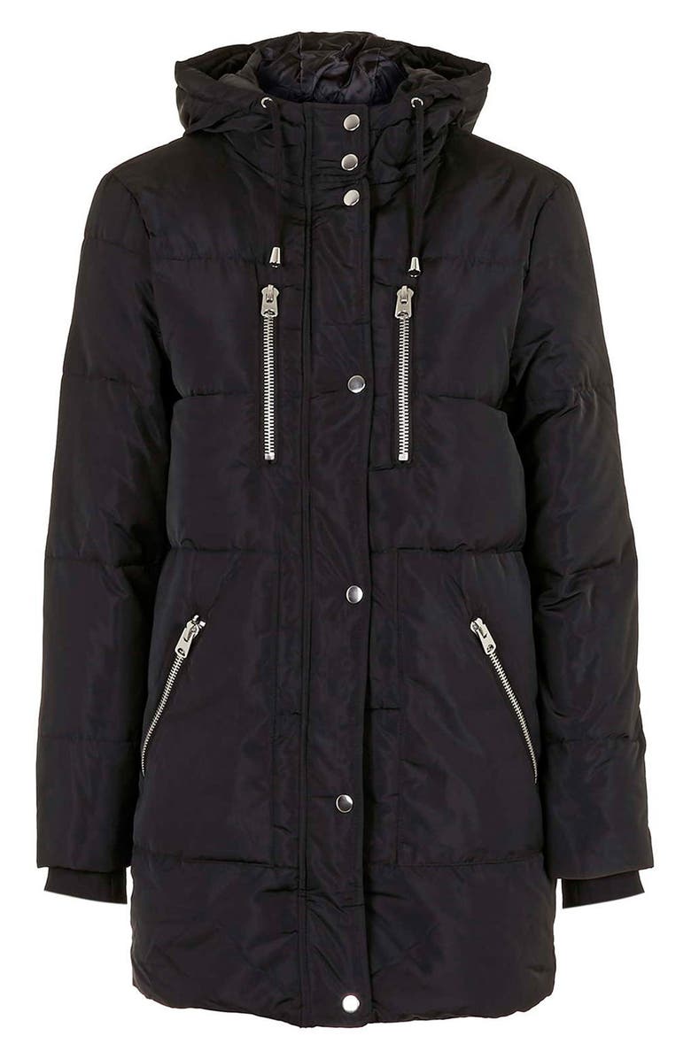 Topshop 'Percy' Quilted Longline Parka, Alternate, color, 