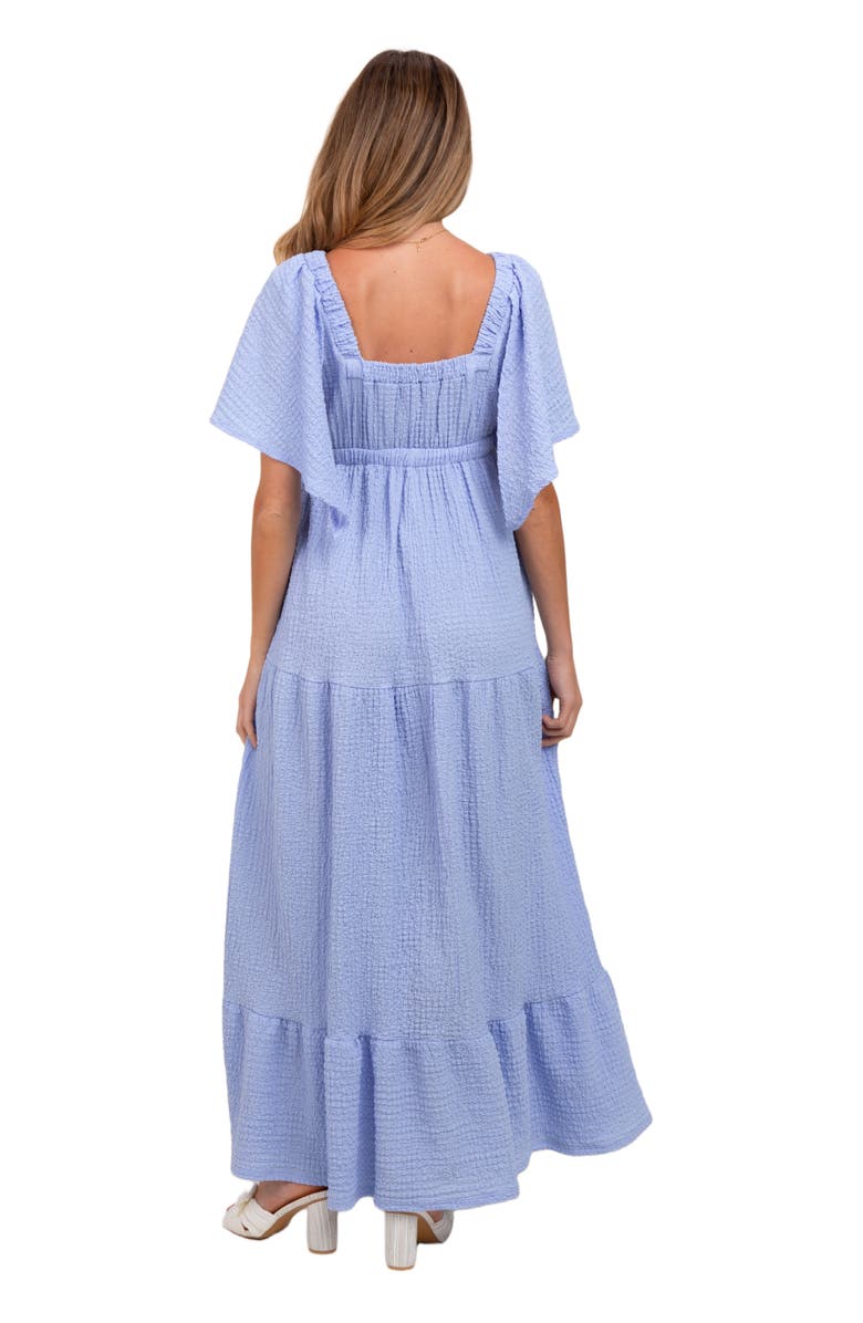 PinkBlush Woven Textured Flutter Sleeve V-Neck Tiered Maxi Dress, Alternate, color, Light Blue