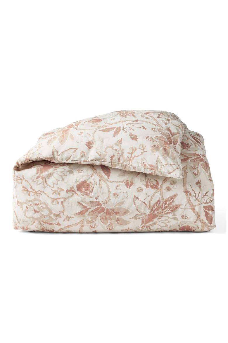 Sea Bloom Print Duvet Cover, Main, color, NATURAL/ PRALINE