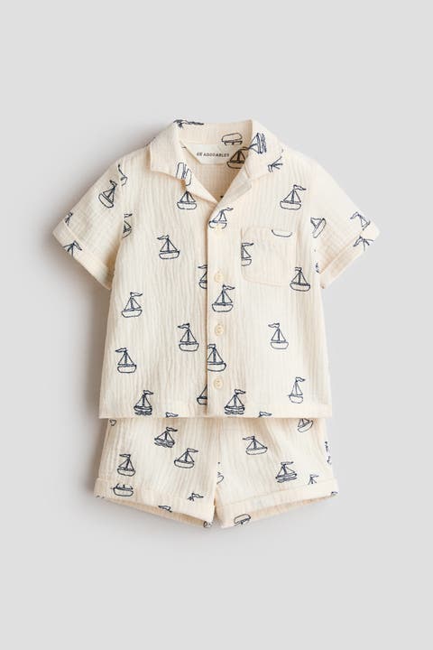 2-piece Cotton Shirt And Shorts Set