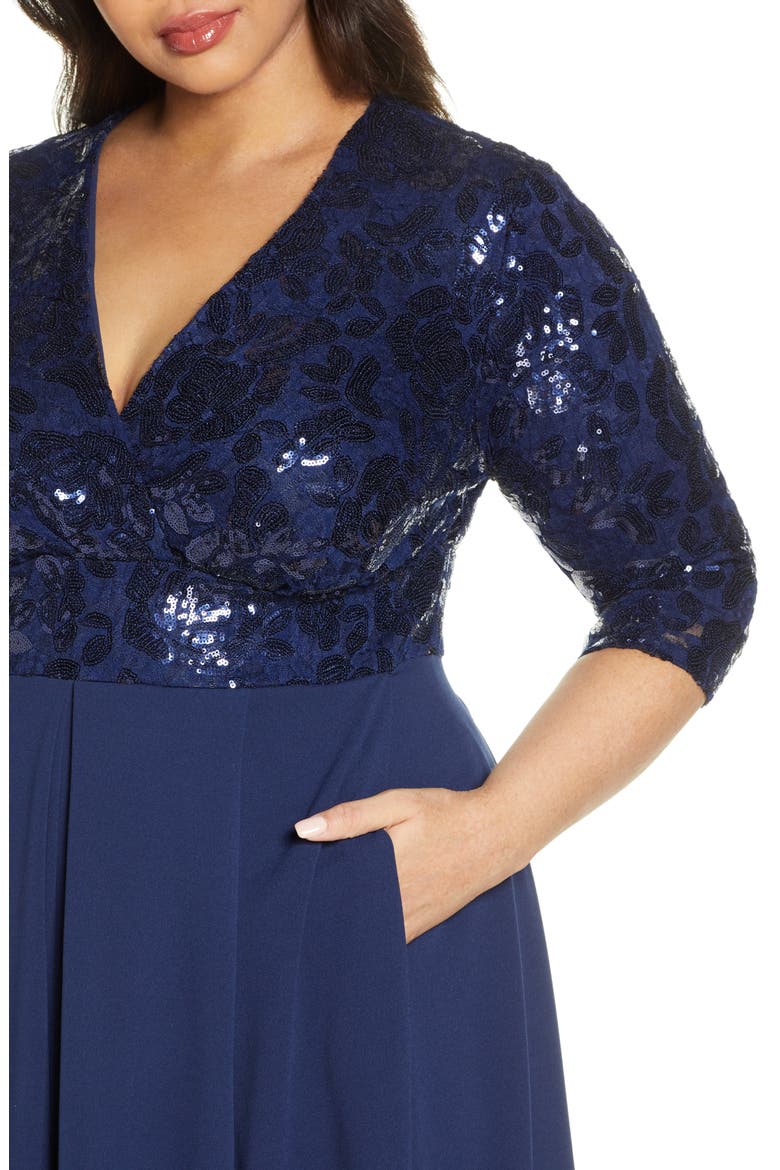 Paris Sequin Bodice Gown, Alternate, color, NOCTURNAL NAVY
