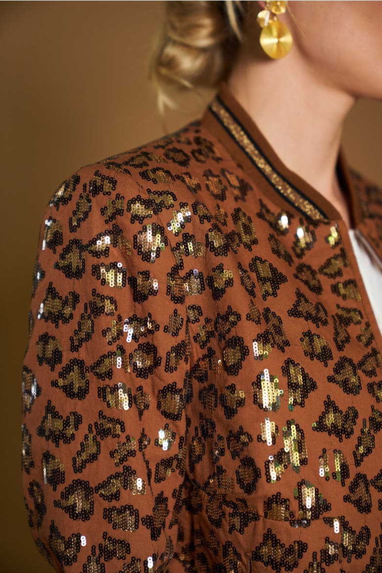 Embroidered Leo Bomber Jacket, Alternate, color, Tobacco