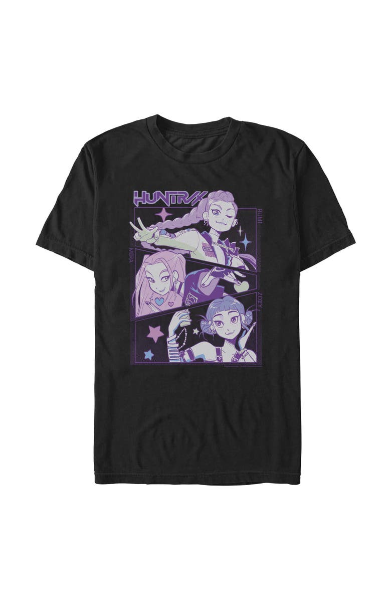 KPop Demon Hunters Men's KPop Demon Hunters Huntrix Group Panels  Graphic T-Shirt, Main, color, Black
