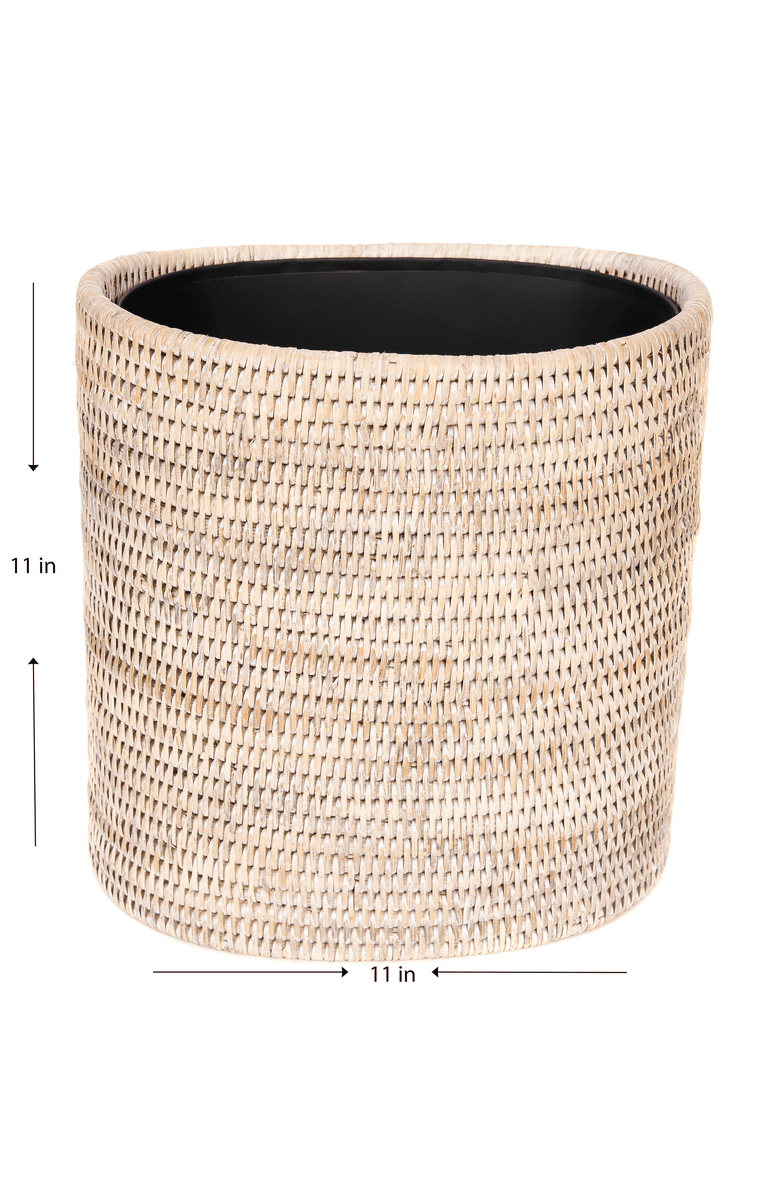Artifacts Trading Company<sup>™</sup> Artifacts Rattan Oval Waste Basket with Metal Liner, Alternate, color, White Wash