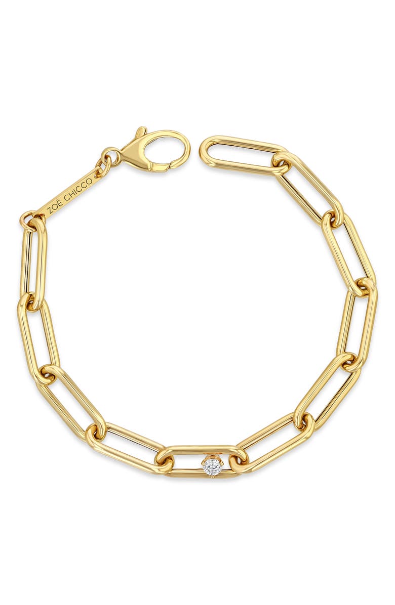 Zoë Chicco Large Paperclip Chain Bracelet with Prong Diamond, Alternate, color, Yellow Gold