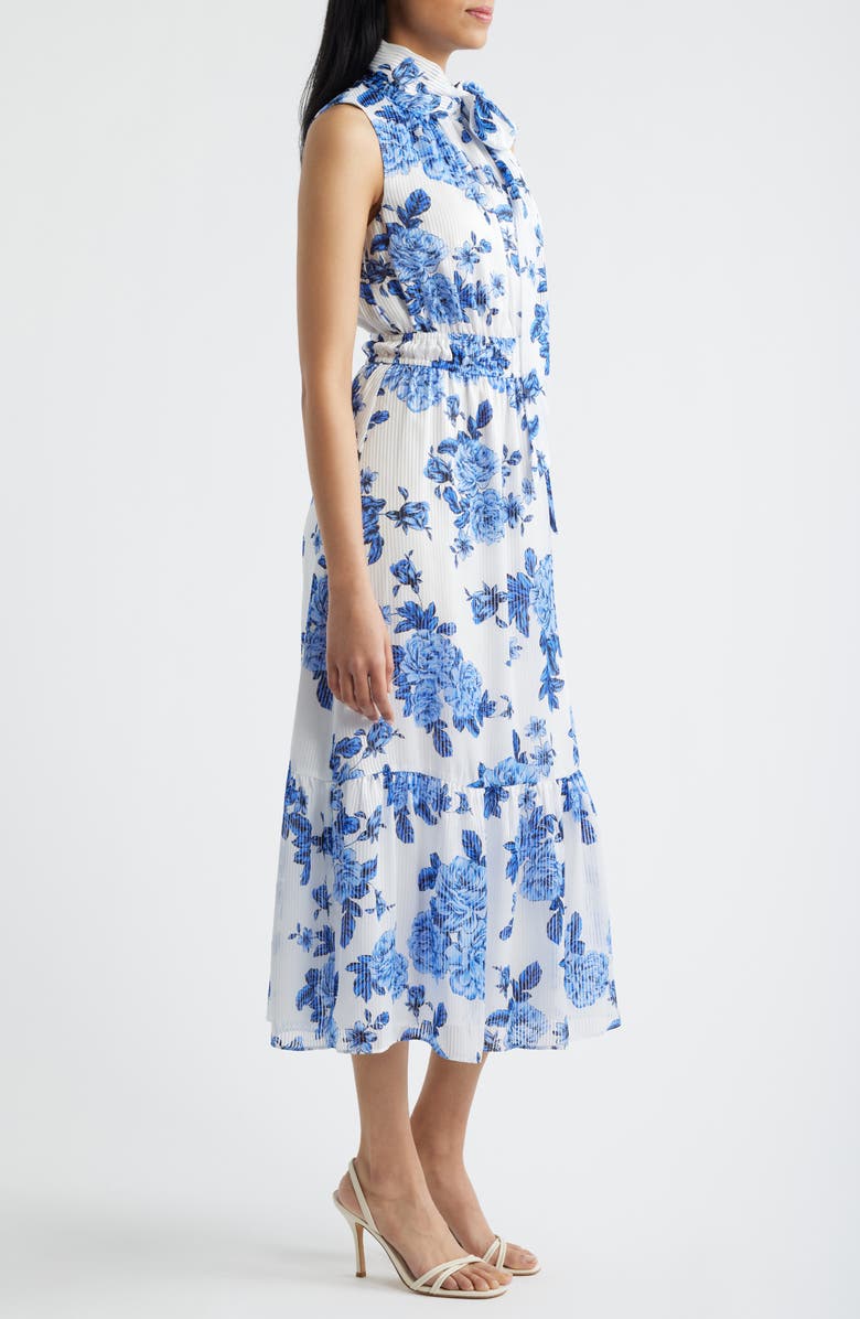 Anne Klein Floral Stripe Mock Neck Midi Dress, Alternate, color, Marina Multi