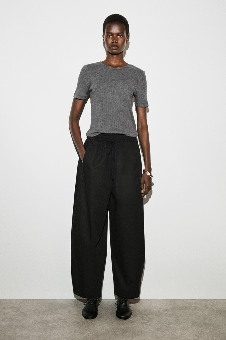 Elasticated Barrel-Leg Pants, Main, color, BLACK