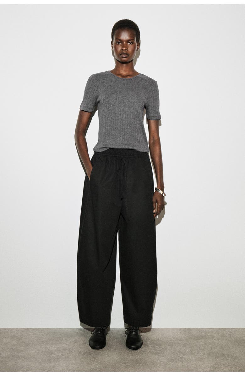 COS Elasticated Barrel-Leg Pants, Main, color, Black