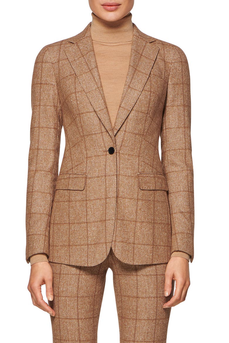 Cameron Windowpane Plaid Alpaca & Cotton Blend Jacket, Main, color, CAMEL