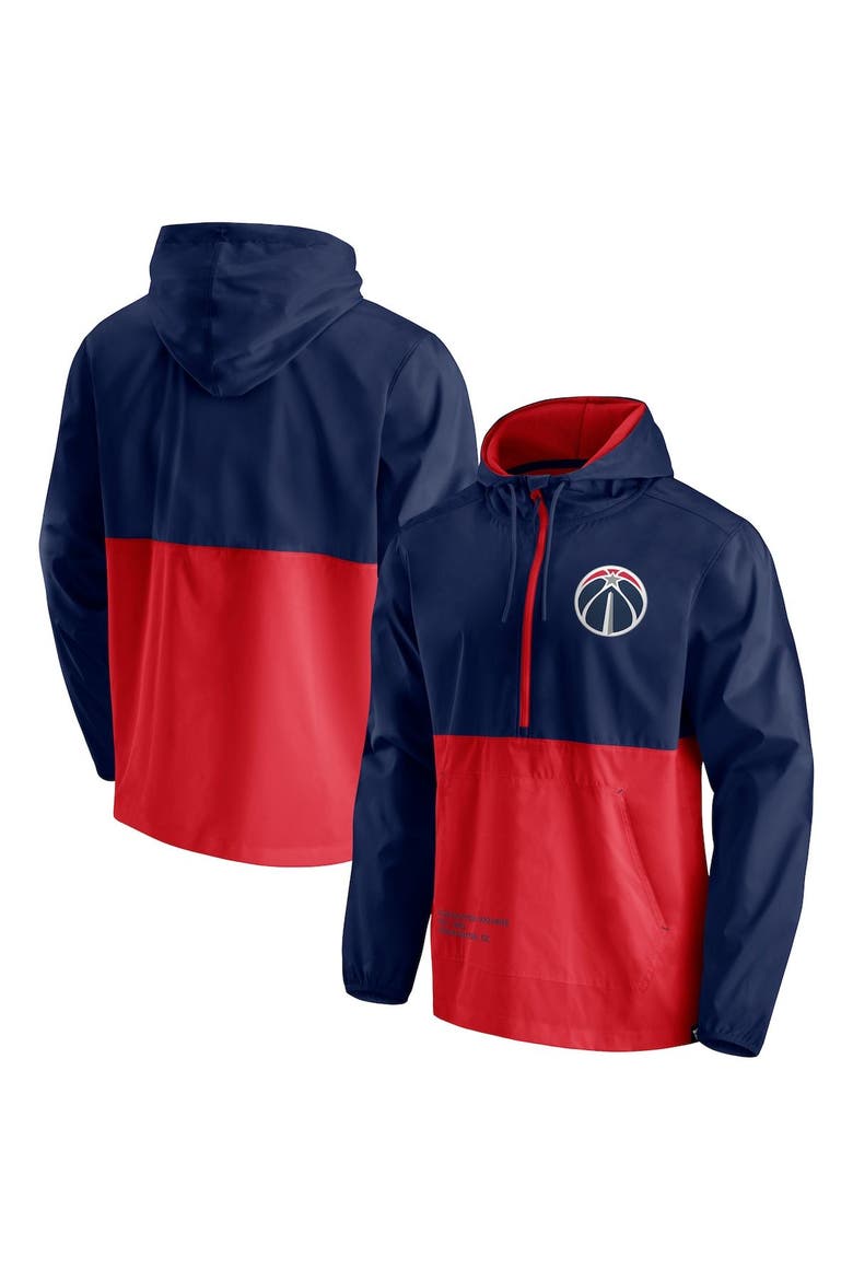 Men's Fanatics Branded Navy/Red Washington Wizards Anorak Block Party Windbreaker Half-Zip Hoodie Jacket, Main, color, Navy