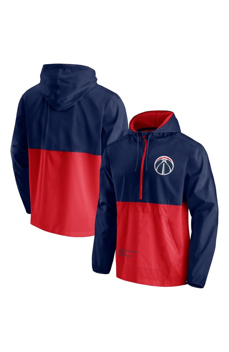 FANATICS Men's Fanatics Branded Navy/Red Washington Wizards Anorak Block Party Windbreaker Half-Zip Hoodie Jacket, Main, color, 