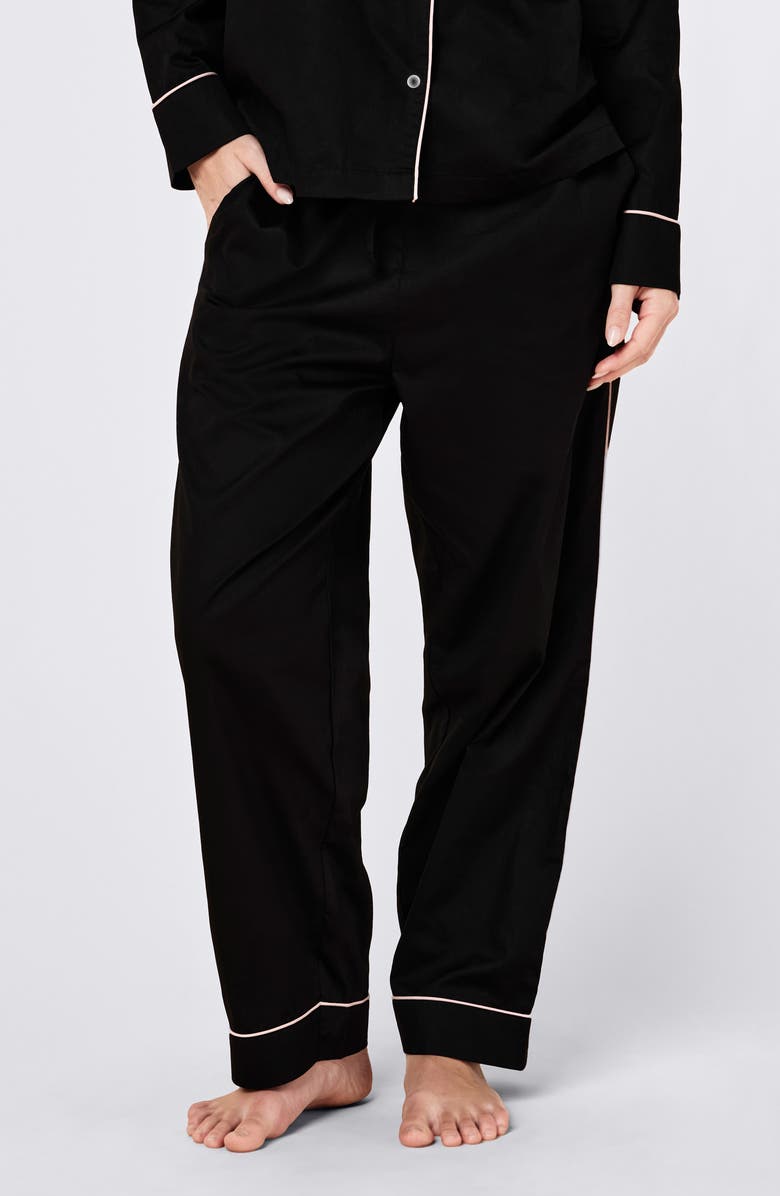 Papinelle Zoe Contrast Piping Cotton Sateen Pajamas, Alternate, color, Black