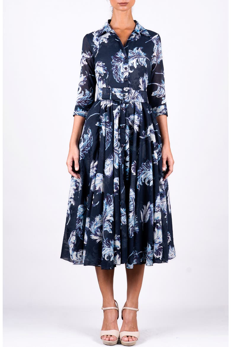 Feather Lightness A-Line Belted Shirtdress, Main, color, Navy
