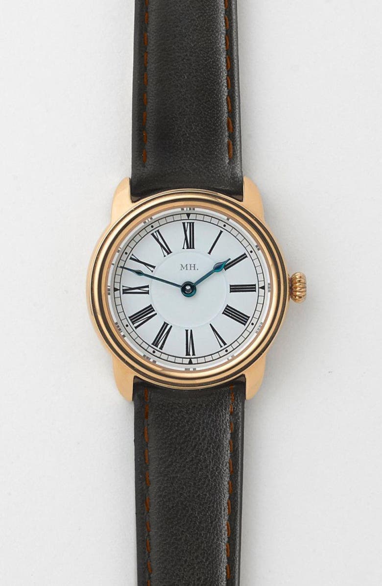 March Hare Watches The Harriet Petite Vintage Watch, Main, color, Gold Watch - Espresso Strap