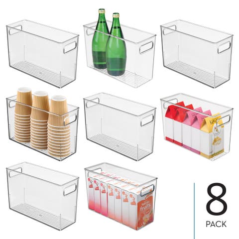 Storage Bins with Handles - Organize Kitchen, Bathroom, or Home Office - Set of 8 - Clear