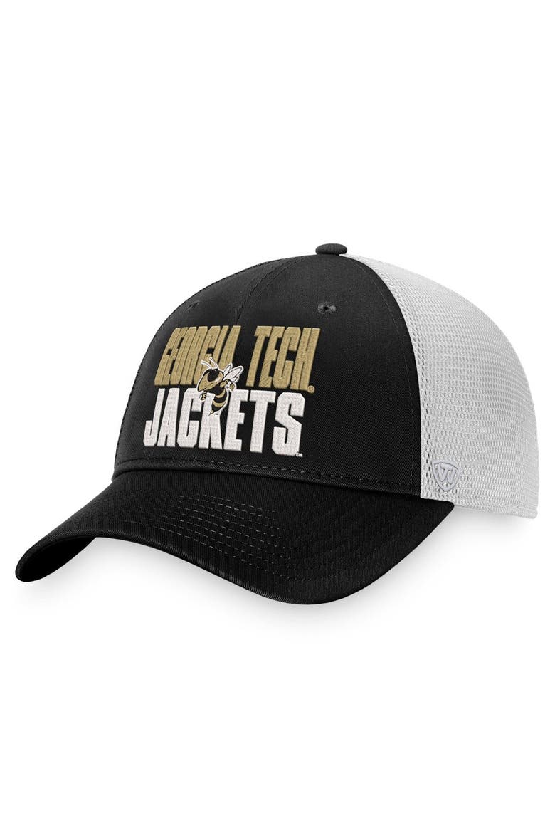 Men's Top of the World Black/White Georgia Tech Yellow Jackets Stockpile Trucker Snapback Hat, Main, color, Black