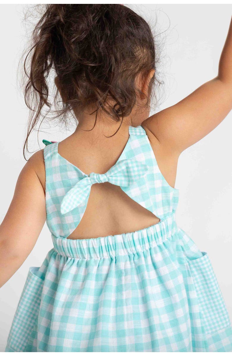 Florence Eiseman Gingham Linen-Look Dress With Flowers, Alternate, color, Jade/White